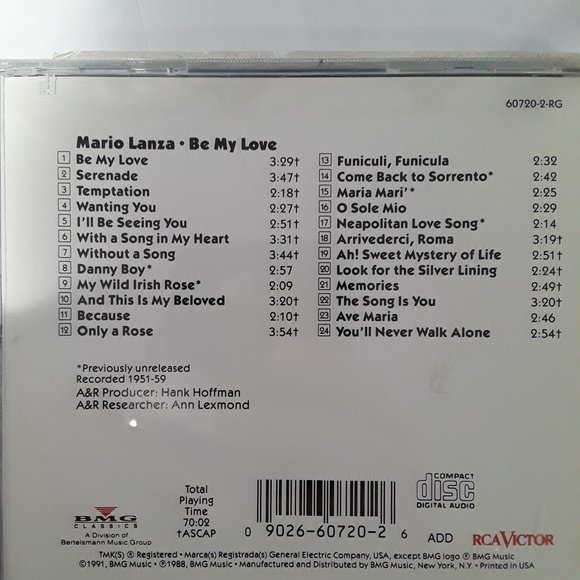 MARIO LANZA - BE MY LOVE - RECORDED 1951-1959 - 1991 CD - 24 TRACKS - Picture 3 of 3